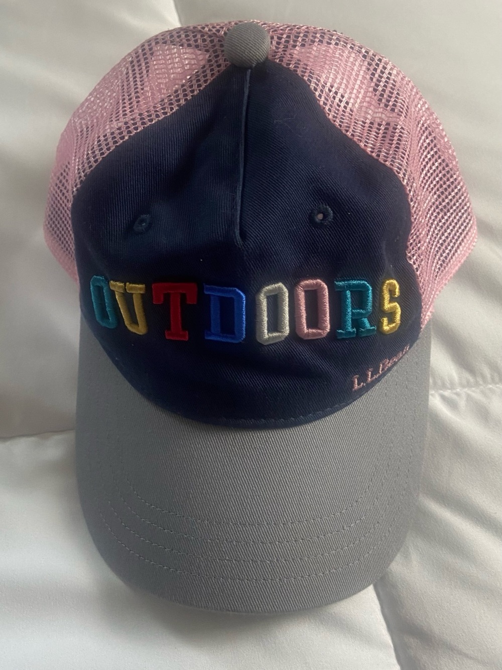 L.L. Bean Kids Navy, Pink & Gray 'OUTDOORS' Mesh Baseball Cap